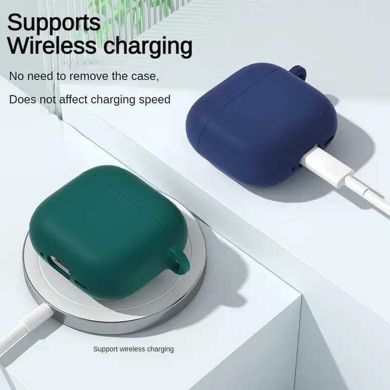 Image of Airpods 4 Cover Silicone Case (2024) Active Noise Cancellation (ANC) with Keychain Protective Case (Green)