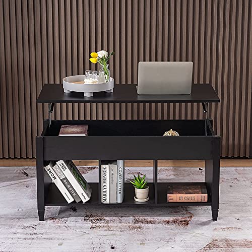 VINGLI Lift Top Coffee Table, Lift Up Coffee Table with Storage Shelf/Hidden Compartment, Pull