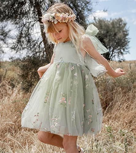 JISISANG Flower Girl Dresses for Wedding Short Floral Embroidered Tulle Pageant Princess Dress for Girls4