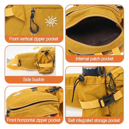 Riñonera para correr transpirable naranja con correa ajustable y portabotellas 2