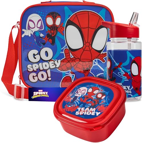 Get Trend Marvel Spidey Kids Lunch Bag Set 3 Pc with Leak Proof Water Bottle and Small Lunch Box Insulated for School Daycare or Travel (Spidey)