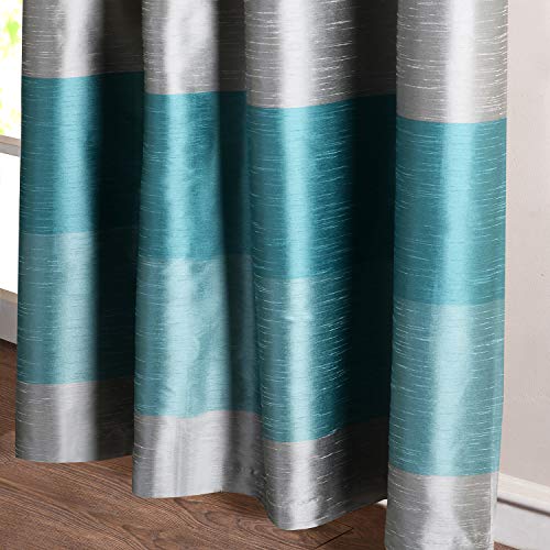 Image of Deco Window Polyester Blackout Striped Opaque Curtains 5 Feet Long Set Of 2, Room Darkening (Eyelet,Turquoise, 5Ft) Opaque Curtains For Bedroom And Living Room
