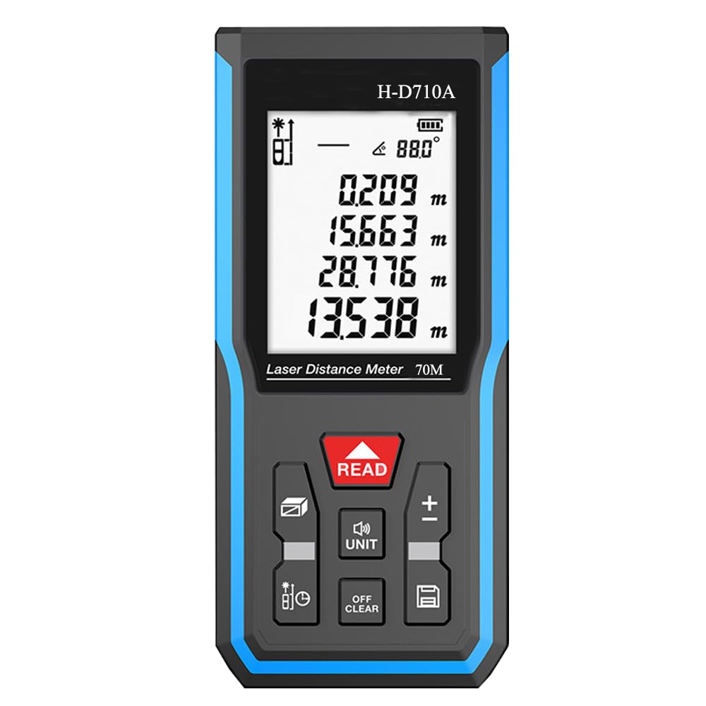 Medidor de distancia láser de 70 m, medición láser IP54 de semillas de roca, dispositivo medidor de distancia láser portátil, cinta métrica láser digital con pantalla LCD retroiluminada