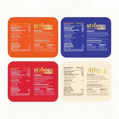 Image of STROOM Asia's First Centre Filled Protein Bars|20G Protein (5 Bars,63 Grams Each)||Fibre Rich|No Added Sugar,Choco Almond Bliss,Choco Orange Dream,Exotic Mango Coconut,Cookie Crunch Delight