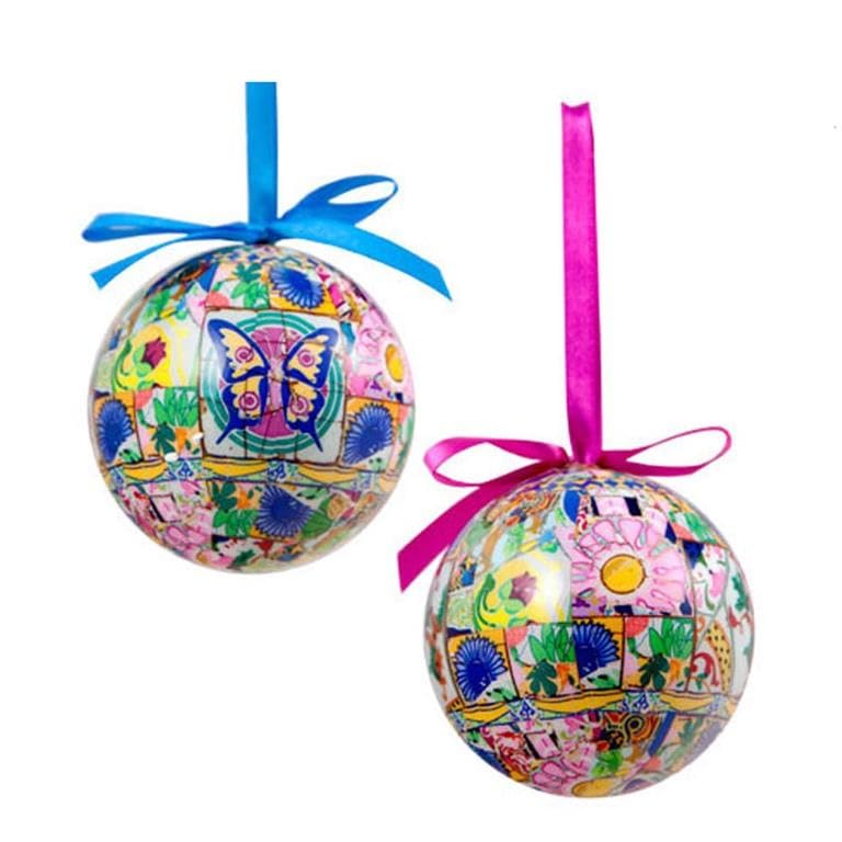 DRW Set mit 12 Weihnachtskugeln, Mosaik, rosa und blau, Ø 7,5 cm