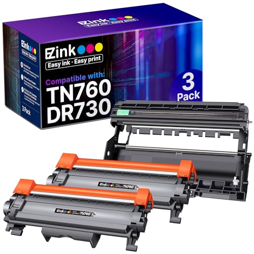 E-Z Ink TN760 Toner Cartridge and DR730 Drum Unit Compatible for Brother TN-760 TN730 DR 730 to Use with MFC-L2710DW MFC-L2750DW HL-L2370DW DCP-L2550DW (3 Pack, 2 Toner Cartridge, 1 Drum Unit)
