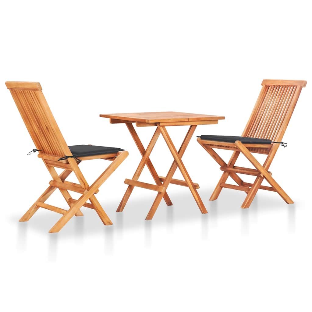 Mobili da giardino pieghevole salvaspazio 3 pezzi Set Bistro Pieghevole in Legno Teak per Giardino e Terrazza con Cuscino Antracite Durevole Set Bistro In Teak Massello Teak
