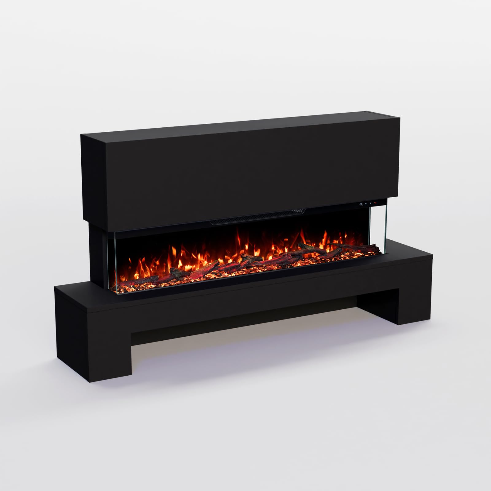 GLOW FIRE Kominek elektryczny z drewna kobaltowego z realistycznym ogniem LED 3D – stojący kominek elektryczny z ogrzewaniem i ogniem, sterowanie za pomocą aplikacji, efekt trzaskania i timer, maks