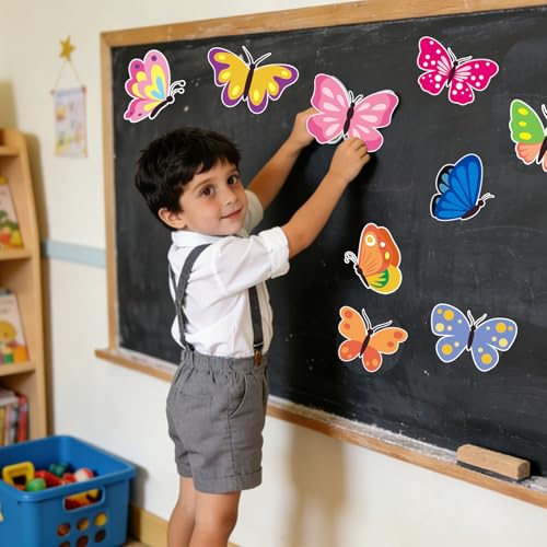 Image of Vuzvuv 54Pcs Spring Colorful Butterfly Cutouts Paper with 100Pcs Glue Points for Wall Bulletin Board Decorations or Theme Party or Classroom Decor Supplies