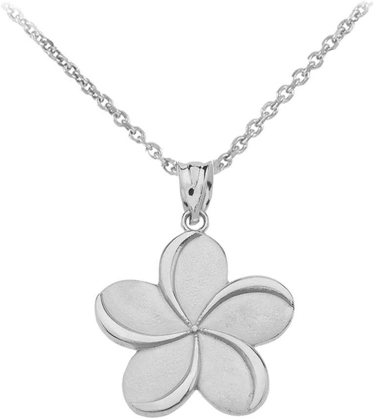 Claddagh Gold Fine 925 Sterling Silver Hawaiian Plumeria Flower Pendant Necklace