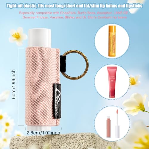Image of WK IEASON 6PCS Lip Balm & Gloss Holder - Black Bulk Chapstick Keychain with Elastic Sleeve for Fat & Slim Lip Balms & Stickers