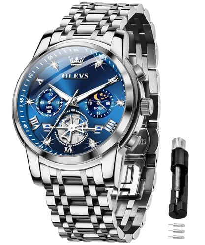 OLEVS Orologio da uomo con scheletro, in acciaio inox, analogico,