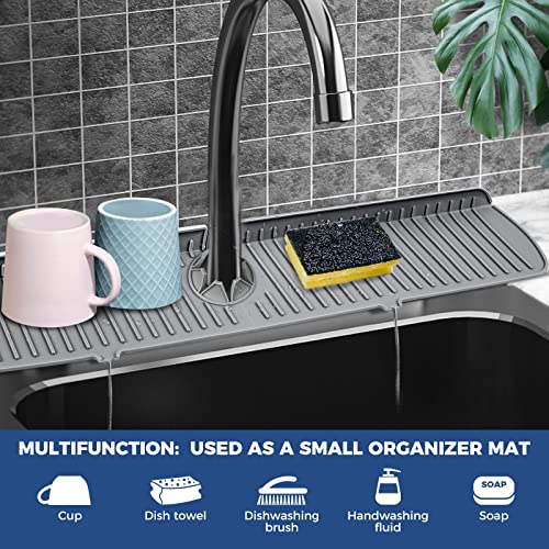 Image of XXL Silicone Faucet Handle Drip Catcher Tray Mat, Large Silicone Faucet Mat, Dish Soap Sponge Holder for Kitchen Sink Accessories, Drying Mat for Kitchen Counter & Bathroom Kitchen Sink Splash Guard