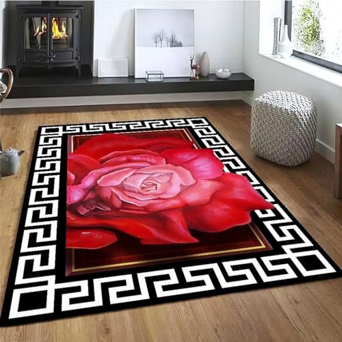 Rote Rosenpflanze Gedruckter Teppich 3D Wohnzimmer Teppich Schlafzimmer Teppich Bereich Teppich Heimdekoration Teppich Bodenmatte Große Fläche Anti Rutsch Teppich 200 X 300 Cm - Leicht Zu Rein -8F3C9O