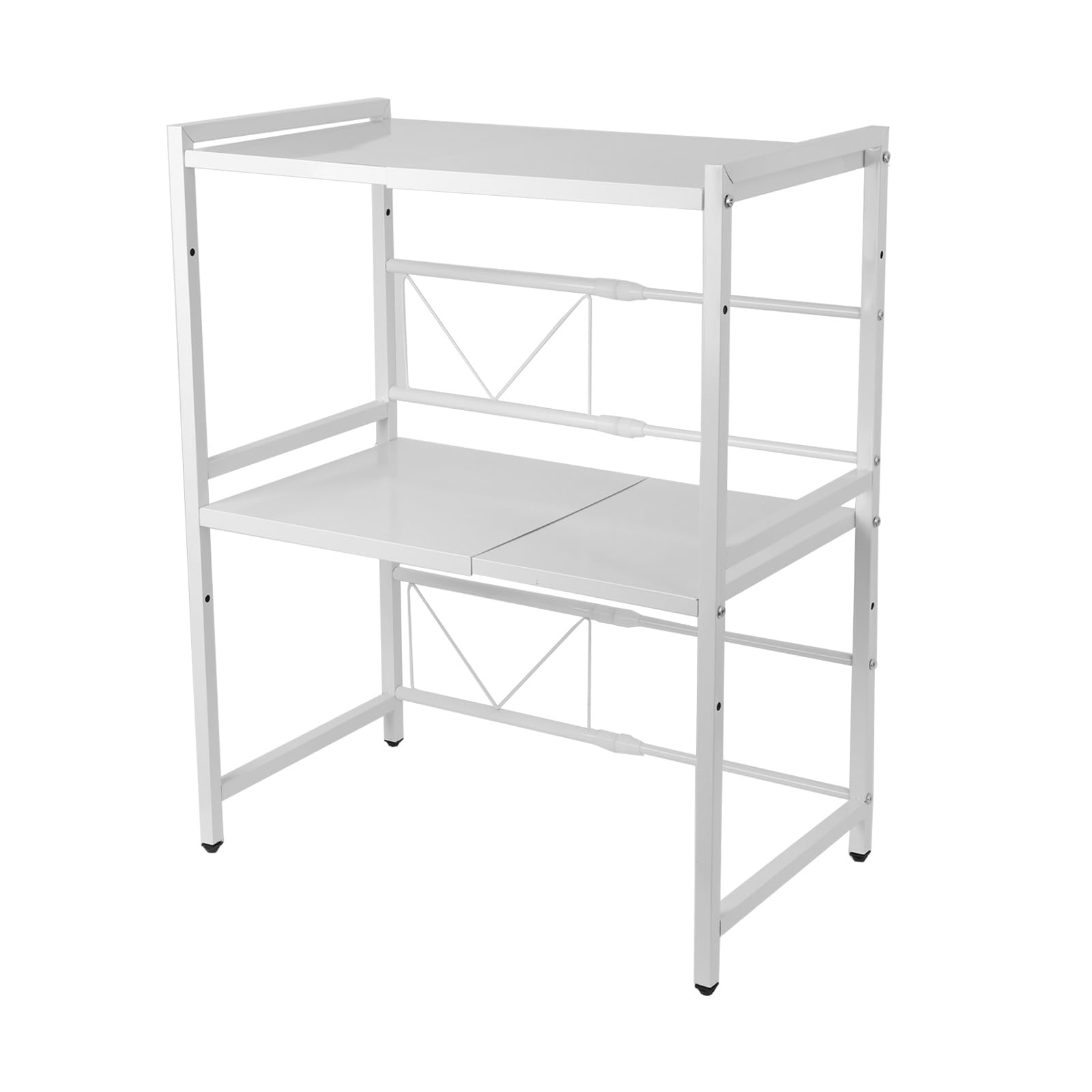 Étagère à micro-ondes extensible, debout et flexible, extensible de 40 à 64 cm, avec 6 crochets, étagère de cuisine pratique pour plan de travail, étagères de boulangerie (blanc, 2 couches)
