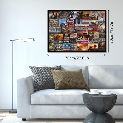 American Flag Patriotic Puzzles for Adults 1000 Pieces Art, Vintage USA Army Military Collage Jigsaw Puzzles, Bird Dog Owl Landscape Sunset Puzzle by IdeaBazar - Image 5