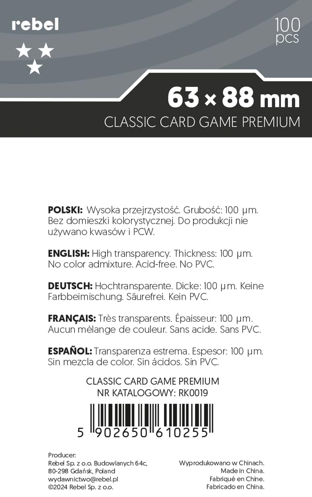 Asmodee, Koszulki na karty (63,5x88 mm) "Classic Card Game Premium", 100 sztuk