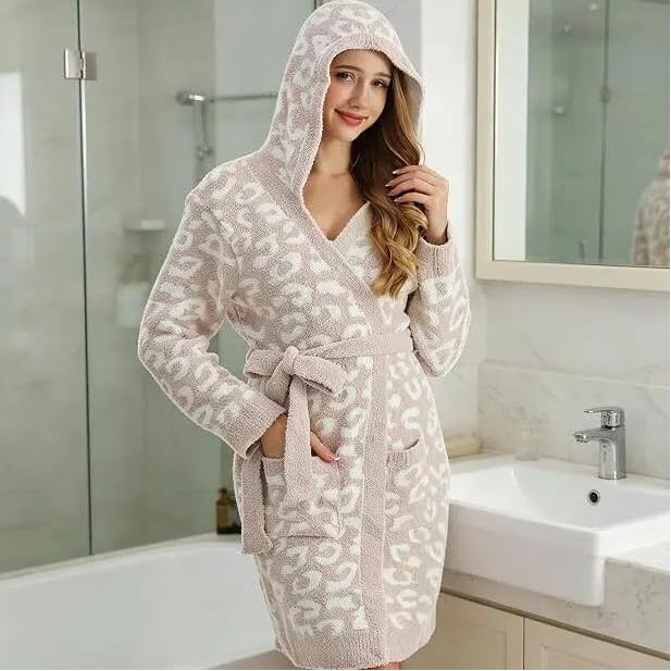 Image of bearberry Plush Hooded Bath Robe Women's Loungewear Sleep Robe Indoor Outfit