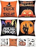 TOYPOPOR Halloween Decorations Double-Side Printing Pillow Covers 18'' x 18'' Set of 4, with 8 Cute Halloween Decor Patterns, Invisible Zipper, Durable Soft Linen Throw Pillow Covers Outdoor Indoor