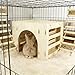 Amonk Large Wooden Rabbit House - 15.7x12.2x11.8 Inch Bunny Hideout with Hay Feeder, Viewing Slots & Wide Tunnel | No-Screw Assembly, Open Bottom for Easy Clean