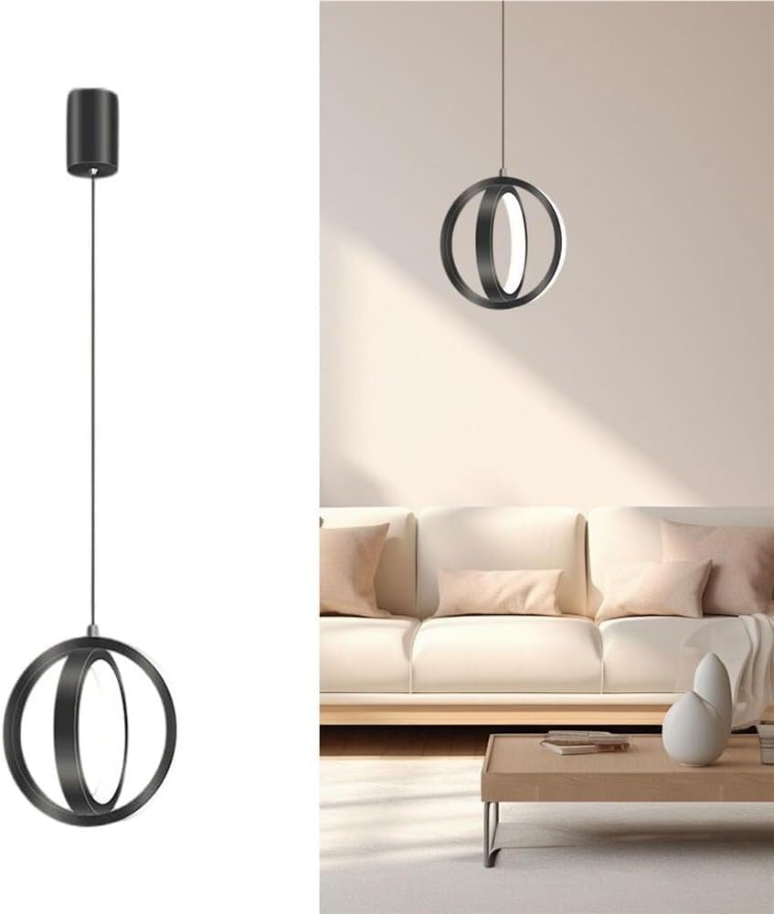 Suspension géométrique noire en fer et alu avec cordon ajustable pour salon
