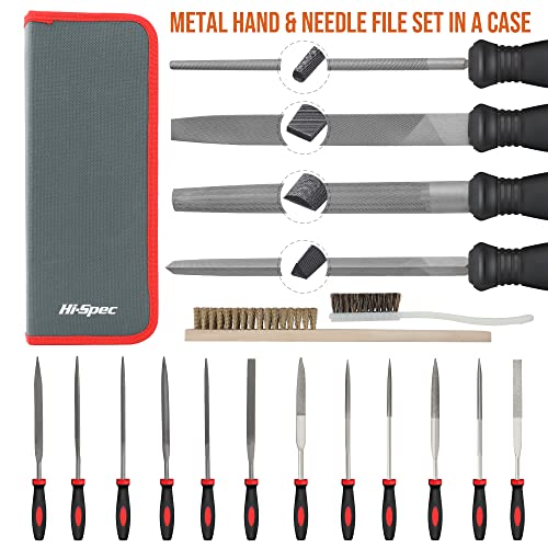 Hi-Spec 18 Piece Metal Hand & Needle Files Tool Set Kit. Large & Small Mini T12 Carbon Steel Diamond Flat, Half, Round, Triangle Files for DIY, Wood and Crafts. Complete in a Zipper Case with Brushes - Thumbnail 2