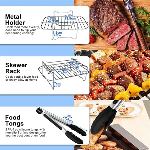 Fukamou Airfryer Zubehör, Wiederverwendbar Fritteusen Accessories, Enthalten Silikontopf, Luftfutter, Ölbürste, Ständer, Lebensmittelzange, 6 STK – Bild 8