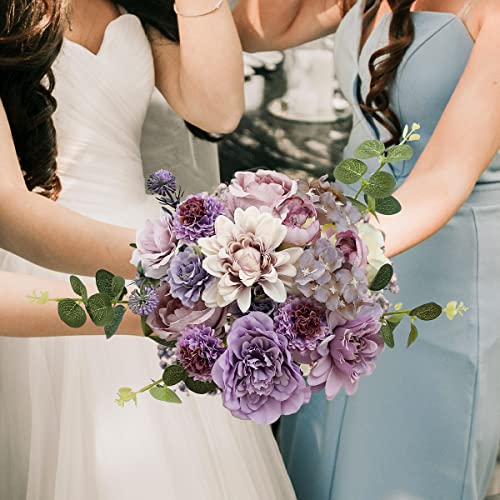 Kisflower Artificial Flowers Purple Silk Artificial Roes Combo Peony Flower for DIY Wedding Bridal Bouquet Party Home Decorations (Purple) - Image 3