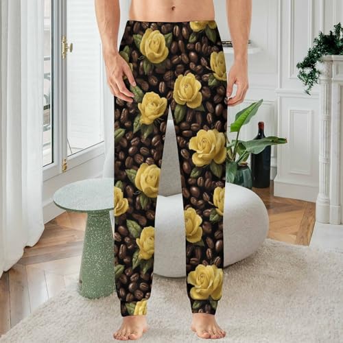 Yellow Roses Coffee Beans Men's Pajama Pants Soft Loungewear Bottoms Lightweight Sleepwear2