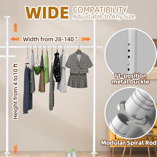 Image of Room Divider Curtain Rod for Wide Space Room Separation,4-10ft(H) 28-209inch(W) Wall Divider for Room Separation, Heavy Duty Room Partition Separator, Adjustable Folding Privacy Screens,White