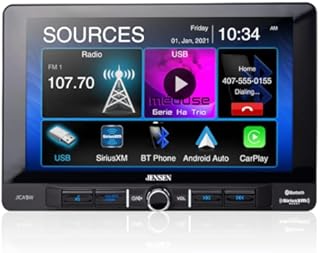 JENSEN J1CA9W 9-inch Touch Screen Single DIN Car Stereo Media Receiver, Wireless and Wired Apple CarPlay & Android Auto, Built-in Bluetooth, Backup Camera Input, USB Playback & Charge, Sirius XM Ready