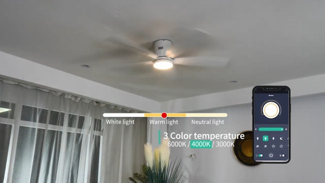 Ceiling Fans with Lights, 52 Low Profile Indoor Ceiling Fan with Light and Remote Control, Dimmable, Noiseless, Reversible, Black Ceiling Fan for Bedroom, Indoor/Outdoor Use