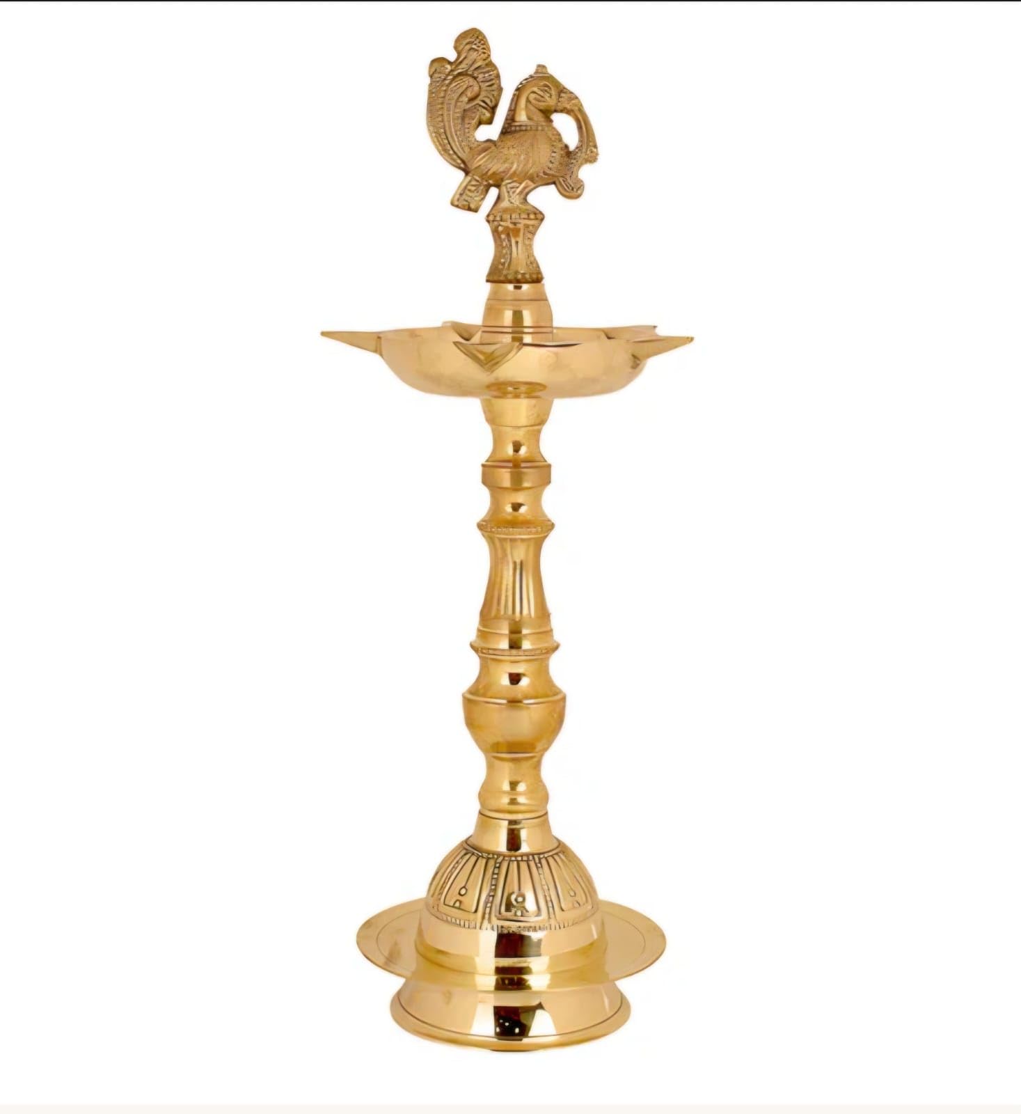 Kerala Brass Samai Diya for Pooja 10 Inch Big Size | Peacock Kuthu Vilakku Panchmukhi Deepam Oil Lamp | Traditional Brass Diya for Home Temple, Pooja Room, Office, Diwali, Festivals and Gifting-image-43