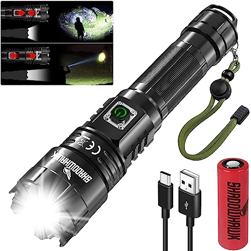 Shadowhawk Torches LED Super Bright, 12000 Lumens Rechargeable LED Torch, USB Tactical Flashlight, XHP70.2, IP67 Waterproof, 5 Light Modes Zoomable, for Camping Hiking Emergency