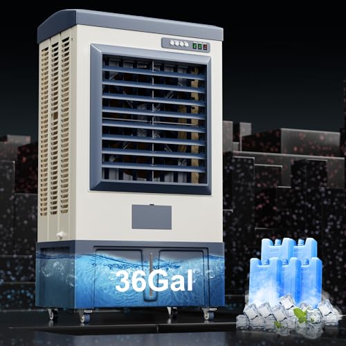Landeagle 56 Swamp Cooler Air Conditioner 8979CFM Portable Evaporative Coolers with 36 Gal Tank 120Oscillation Outdoor Cooling Fan with Continuous Auto Fill for Patio Garage Industry Commercial