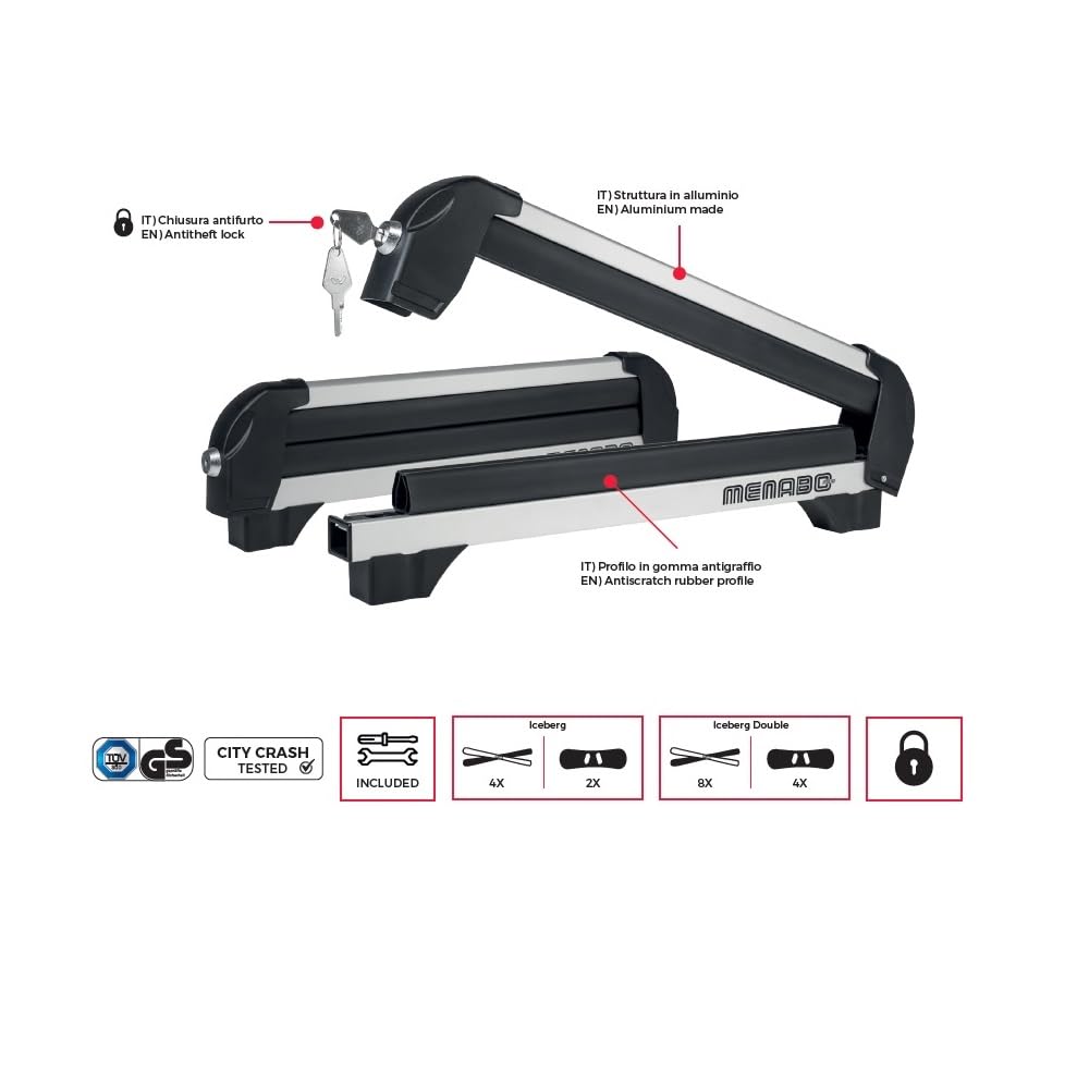 Compatible con Volkswagen T-ROC Porta ESQUÍ DE Aluminio para Techo DE Coche con 4 Pares DE ESQUÍES O 2 Snowboards HOMOLOGADO por MENABO