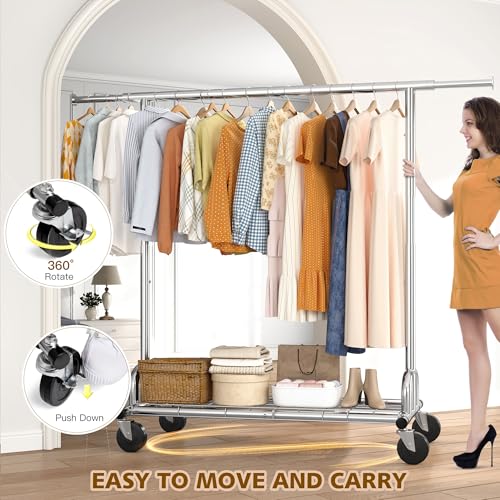 Raybee Clothes Rack Heavy Duty Clothing Rack Load 485Lbs Rolling Clothes Racks For Hanging Clothes, Commercial Garment Rack Heavy Duty Clothes Rack Collapsible & Portable Clothing Rack With Wheels thumb #3