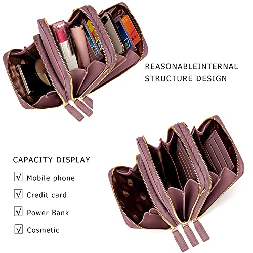 Image of myfriday Small Cell Phone Crossbody Bag, Multi-pocket & 6 Card Slots | 6 card slots, multi-pocket zipper layout and soft synthetic leather keep phone, lipstick, coins and keys ready outdoors