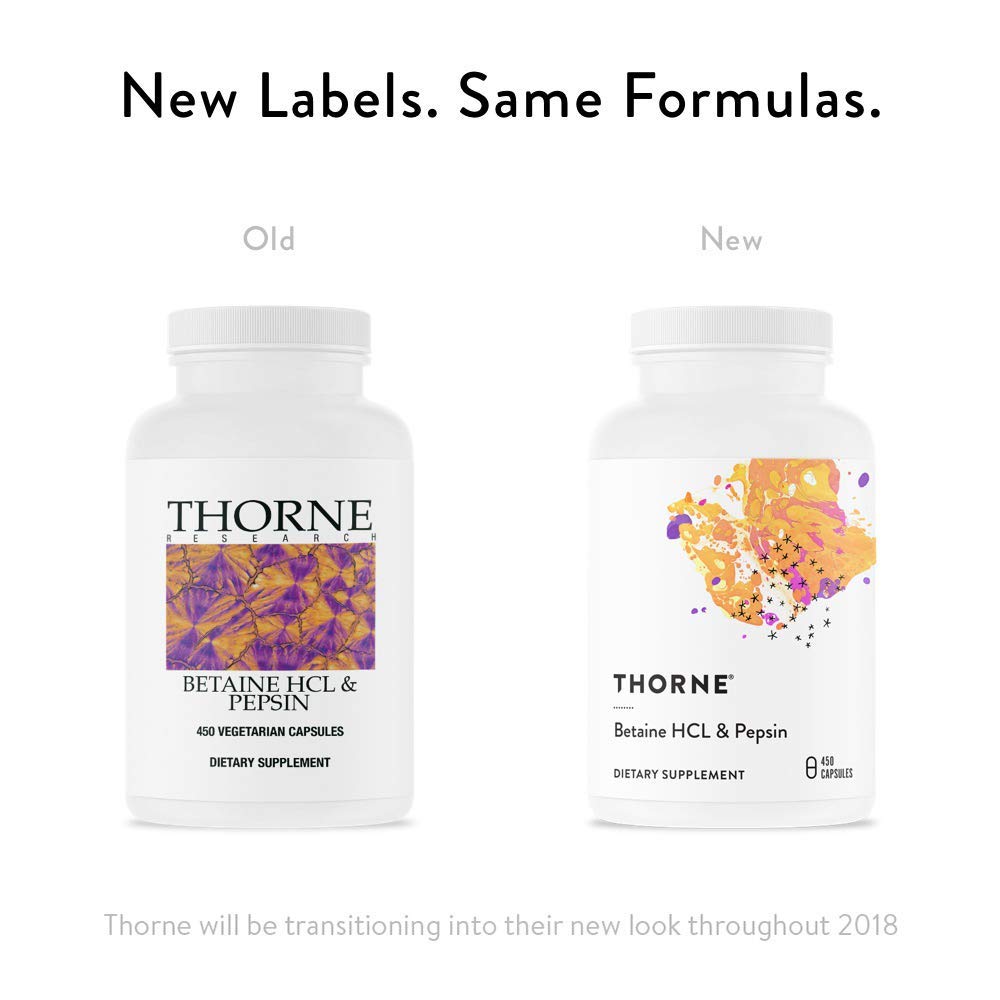 Thorne Research - Betaine HCL and Pepsin - Digestive Enzymes for Protein Breakdown and Absorption - 450 Capsules