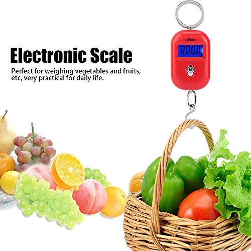 Mini Electronic Scale, Fish Weighing Scales Red Portable 25Kg/5G Hanging Scale Digital Pocket Key Chain Weight Hook Kitchen Food Weight Gauge Measuring Tools With Backlight For Home Farm Market #TOP1