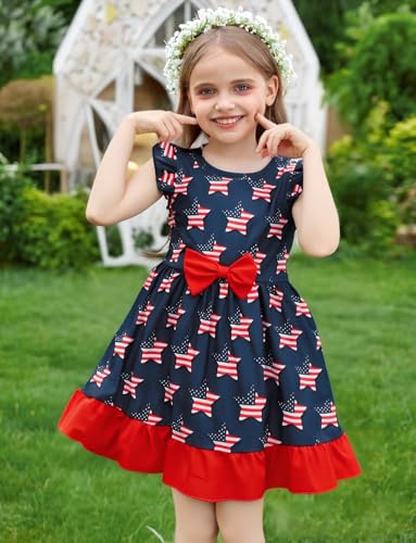 Toddler Girls American Flag Dress Bowknot Patriotic Dresses 4th of July Outfit Baby Independence Day Sundress 2-7T2