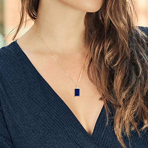 Gem Stone King 18K Yellow Gold Plated Silver Blue Created Sapphire Pendant Necklace For Women (10.11 Cttw, Emerald Cut 14X10MM, with 18 Inch Chain)4