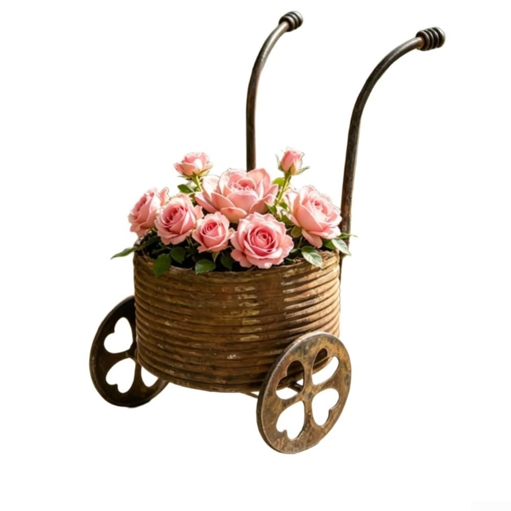 Chariot de fleurs rustique intérieur extérieur porte-plante métal 13x22