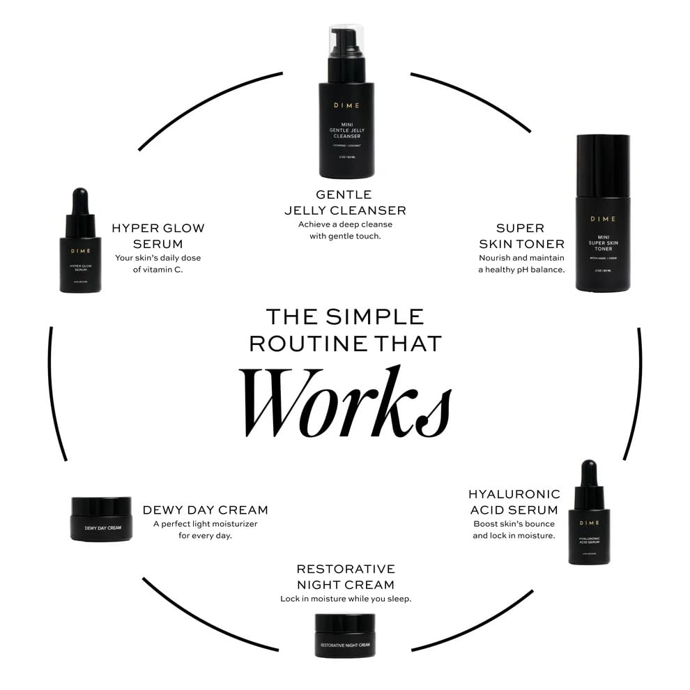 DIME Beauty The Works Discovery Set - 6-Piece Clean Skincare Starter Kit with Cleanser, Toner, Hyper Glow Serum, Hyaluronic Acid Serum & Day/Night Creams, Vegan & Cruelty-Free thumbnail 5