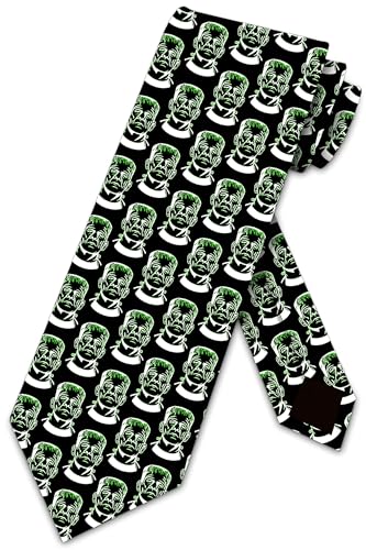 Three Rooker Frankenstein Tie Green on Black Mens Halloween Neck Ties