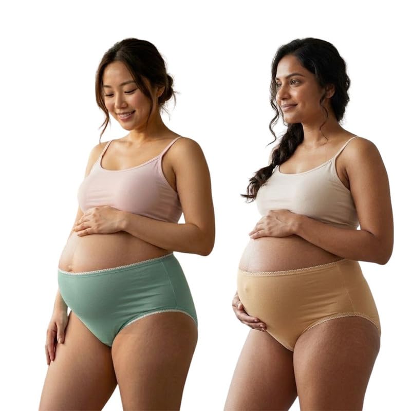 Women Maternity Underwear | High Rise Over Bump Panty | Seamless Soft Fabric Pregnancy Panties Pack of 2 (Multicolor)-image-43