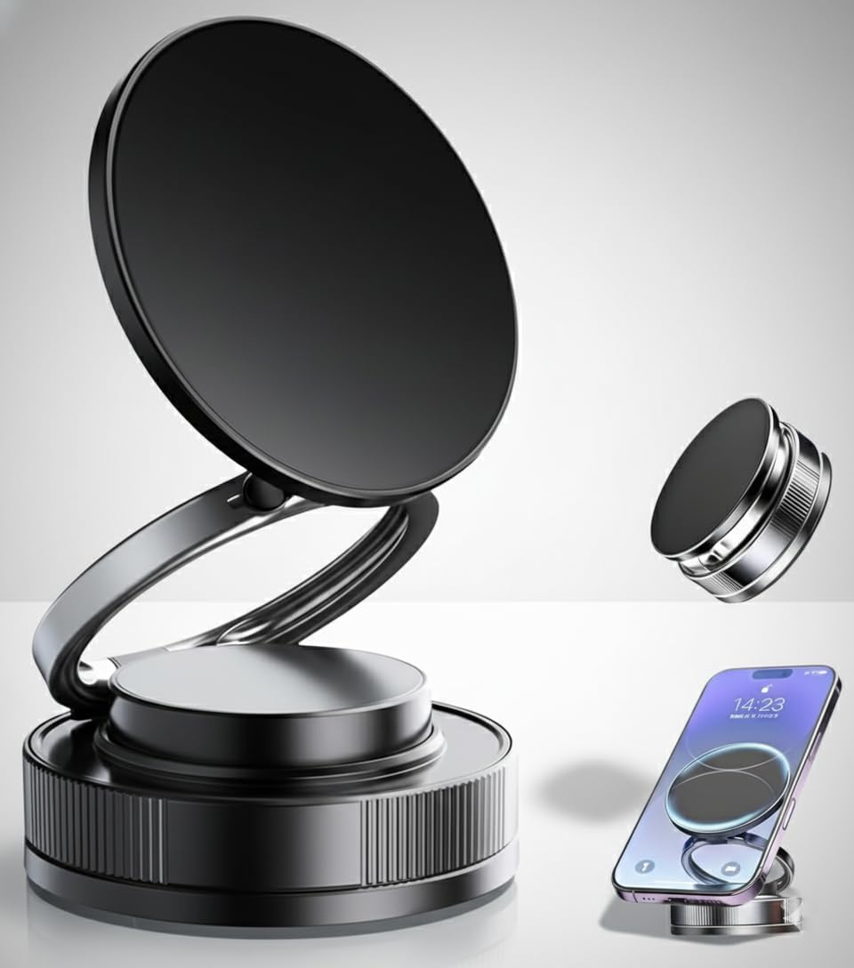 Dangfly 360° Magnetic Vacuum Phone Mount | Strong Magnetic Car & Desktop Holder | Universal Smartphone Compatible | Shockproof, Stable Grip, Multi-Surface Suction Mount-image-29