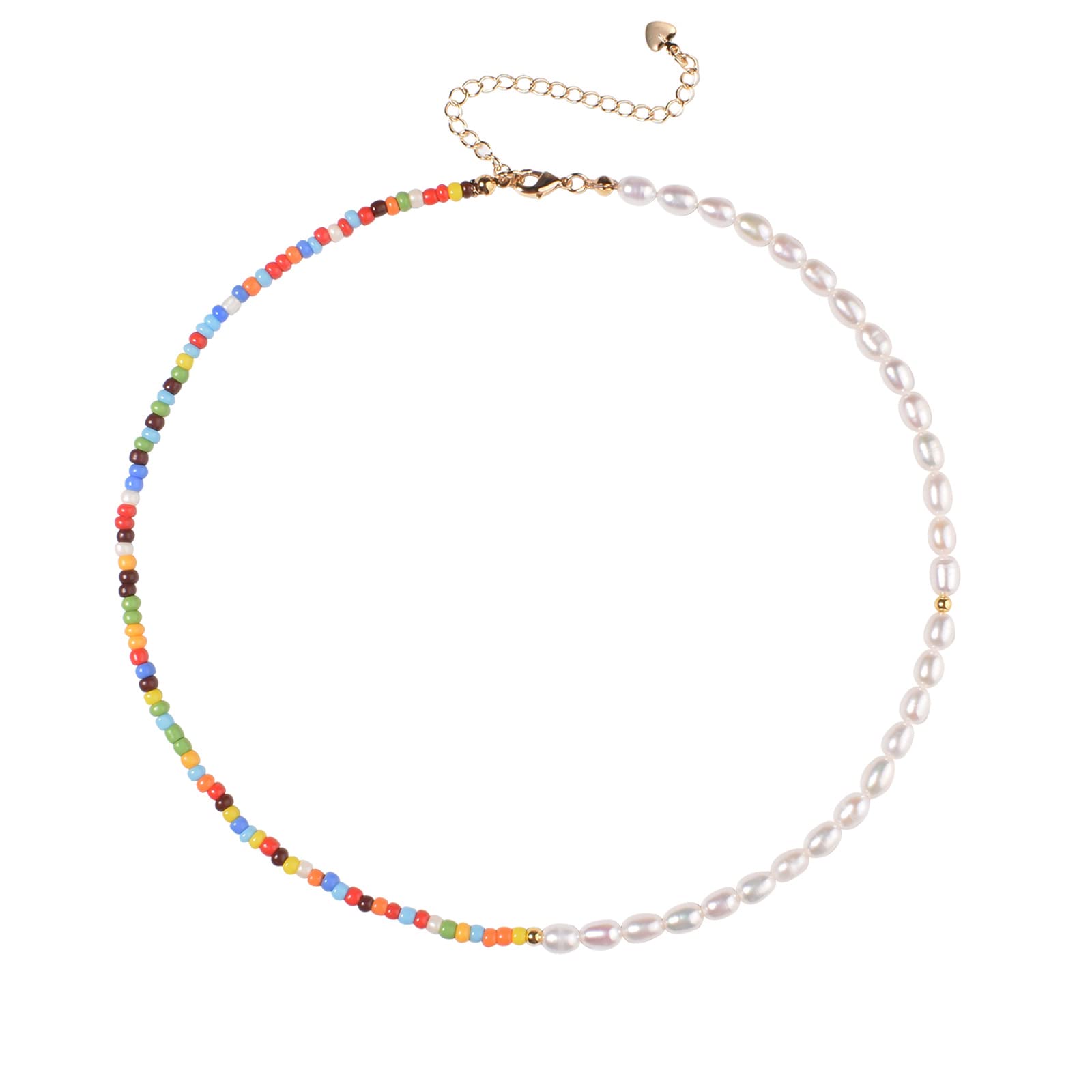 Miss Pink Natural Freshwater Pearl Fun Flirty Beaded Choker Necklace Handmade Summer Boho Jewlery Gifts for Women Teen