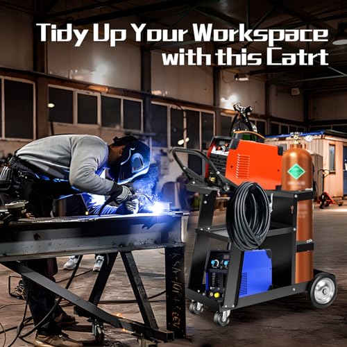 Image of Welding Cart Heavy Duty with 360 Swivel Wheels, Original Design Rolling Welding Carts for MIG /TIG Welder and Plasma Cutter Upgraded, Tilt-Table Large Storage