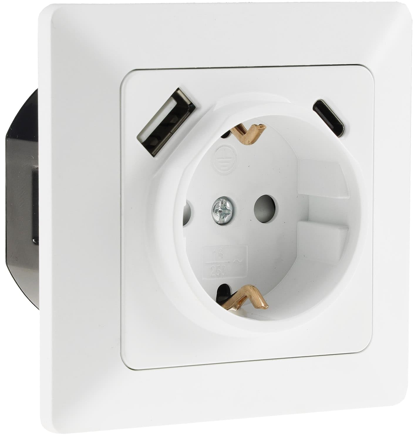 Toma MILOS con USB-C/PD, Enchufes Pared, Blanco Mate, Con Marco